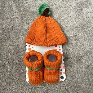 Little Me pumpkin hat and booties 0-6 months